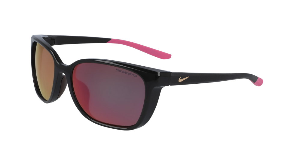 Nike Sentiment Black sunglasses with copper / mercury mirror lenses (quarter view)