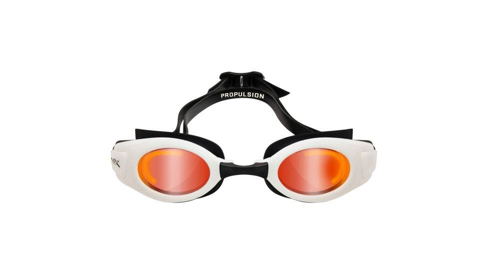 Wiley X Propulsion Swim Goggle White with red mirror lenses (quarter view)