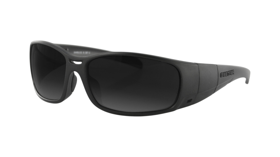 Bobster Ambush II Black sunglasses with smoke, clear lenses (quarter view)