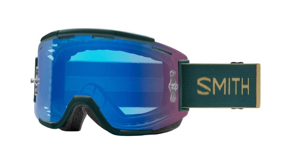 Smith Squad MTB Goggle Spruce / Safari with chromapop contrast rose flash + clear lenses (quarter view)